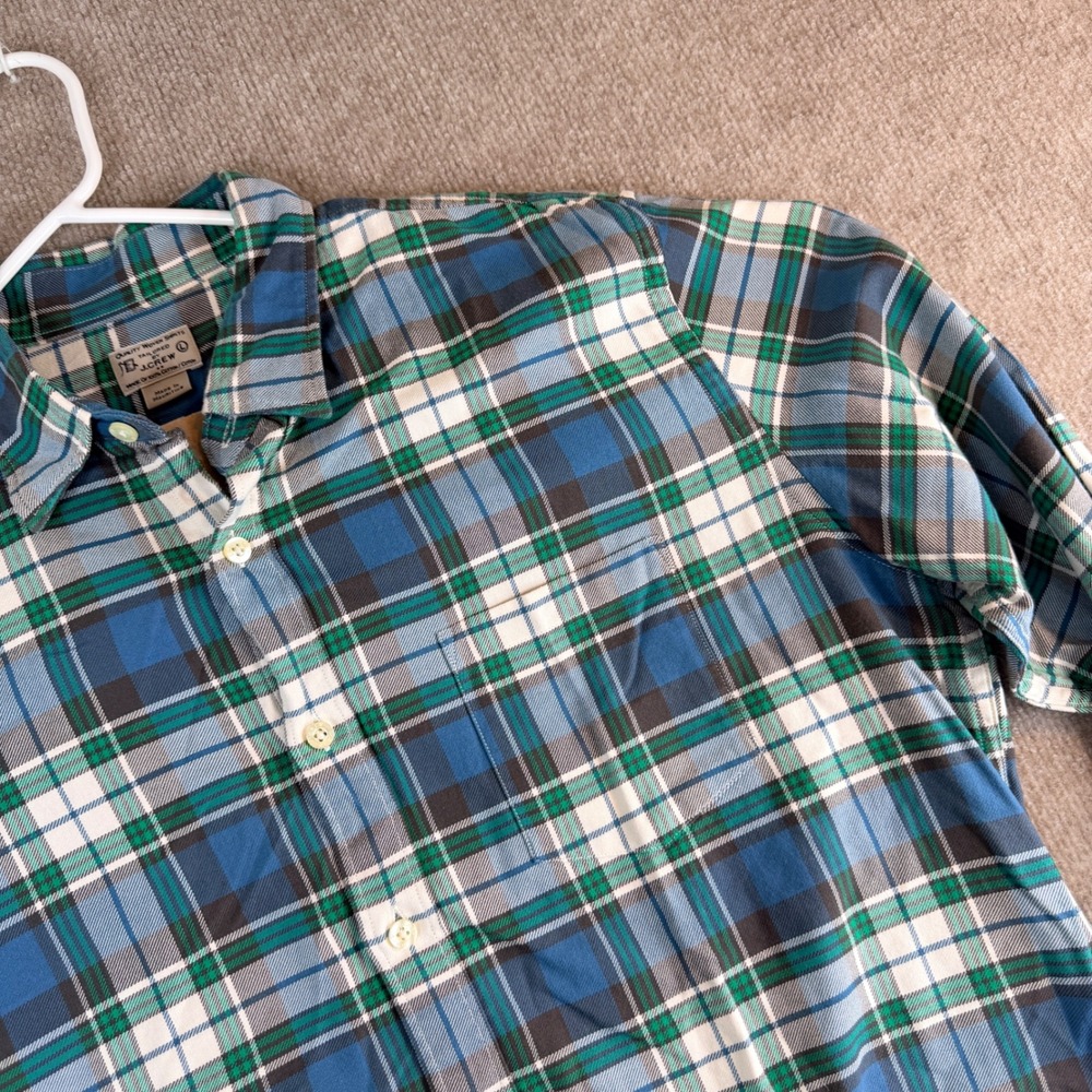 Vintage J Crew Tailored Woven Shirts Blue‎ Green Plaid Cotton Button Up Size L